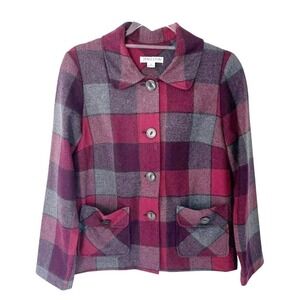 Pendleton 49Er Pure Virgin Wool Plaid Jacket‎ Shirt Women's Small Burgundy Gray